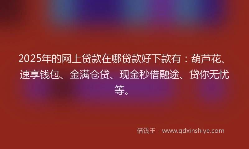 2025年的网上贷款在哪贷款好下款有：葫芦花、速享钱包、金满仓贷、现金秒借融途、贷你无忧等。