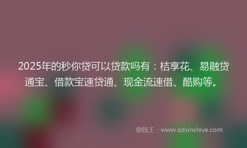 2025年的秒你贷可以贷款吗有：桔享花、易融贷通宝、借款宝速贷通、现金流速借、酷购等。