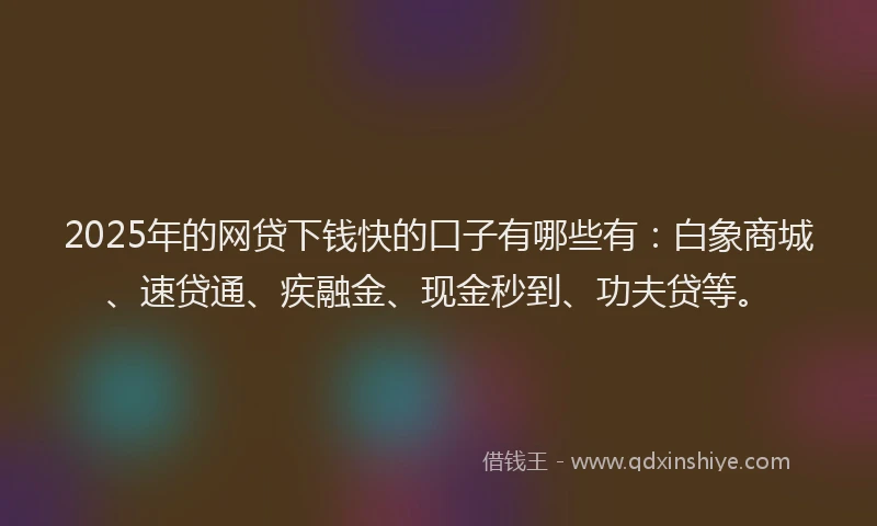2025年的网贷下钱快的口子有哪些有：白象商城、速贷通、疾融金、现金秒到、功夫贷等。