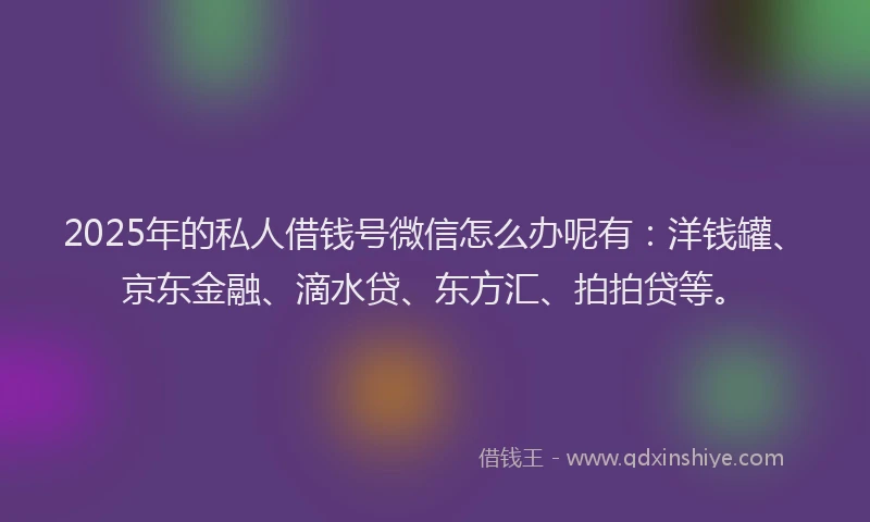 2025年的私人借钱号微信怎么办呢有：洋钱罐、京东金融、滴水贷、东方汇、拍拍贷等。