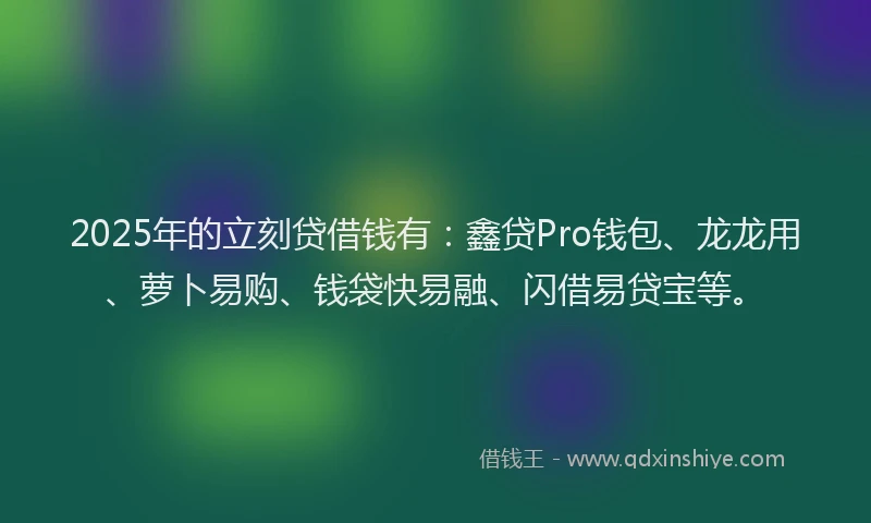 2025年的立刻贷借钱有：鑫贷Pro钱包、龙龙用、萝卜易购、钱袋快易融、闪借易贷宝等。