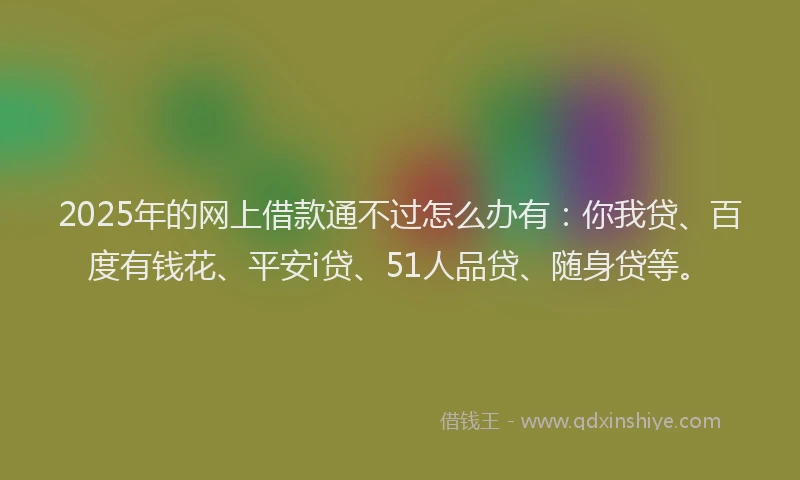 2025年的网上借款通不过怎么办有：你我贷、百度有钱花、平安i贷、51人品贷、随身贷等。