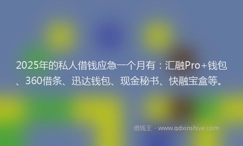 2025年的私人借钱应急一个月有：汇融Pro+钱包、360借条、迅达钱包、现金秘书、快融宝盒等。