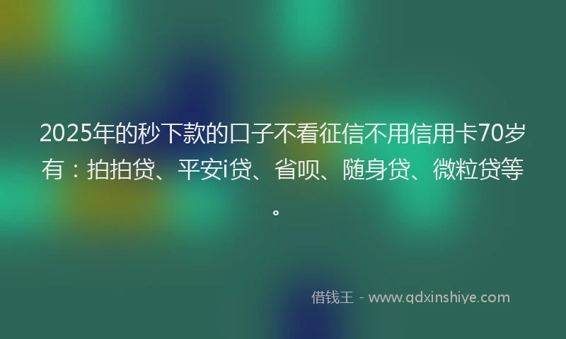 2025年的秒下款的口子不看征信不用信用卡70岁有：拍拍贷、平安i贷、省呗、随身贷、微粒贷等。