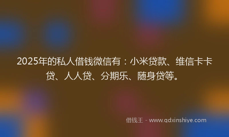 2025年的私人借钱微信有：小米贷款、维信卡卡贷、人人贷、分期乐、随身贷等。