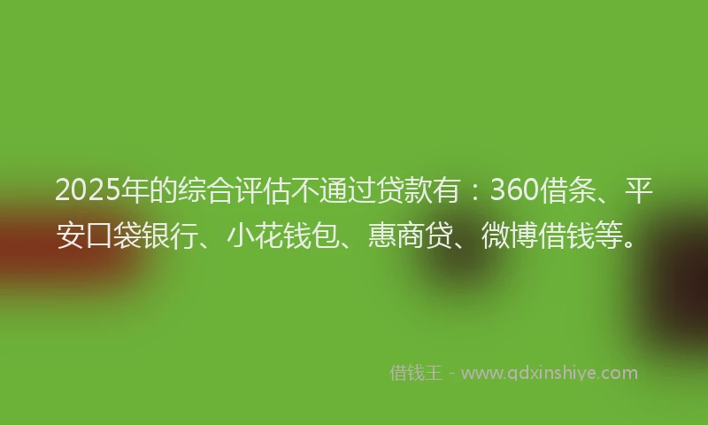 2025年的综合评估不通过贷款有：360借条、平安口袋银行、小花钱包、惠商贷、微博借钱等。
