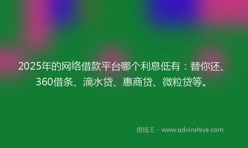 2025年的网络借款平台哪个利息低有：替你还、360借条、滴水贷、惠商贷、微粒贷等。