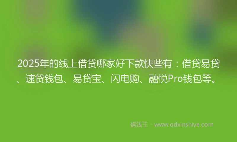 2025年的线上借贷哪家好下款快些有：借贷易贷、速贷钱包、易贷宝、闪电购、融悦Pro钱包等。