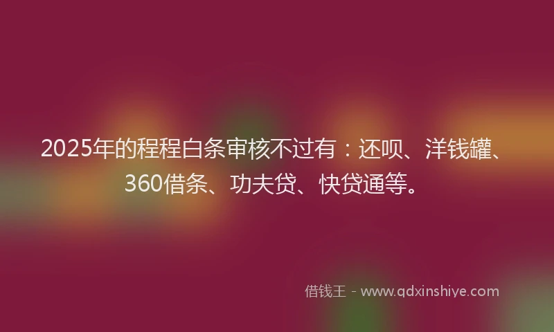 2025年的程程白条审核不过有：还呗、洋钱罐、360借条、功夫贷、快贷通等。