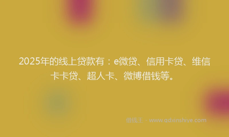 2025年的线上贷款有：e微贷、信用卡贷、维信卡卡贷、超人卡、微博借钱等。