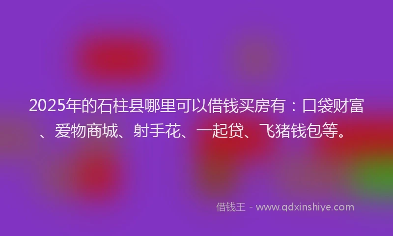 2025年的石柱县哪里可以借钱买房有：口袋财富、爱物商城、射手花、一起贷、飞猪钱包等。