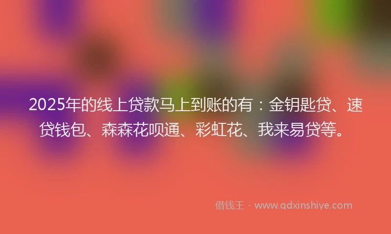 2025年的线上贷款马上到账的有：金钥匙贷、速贷钱包、森森花呗通、彩虹花、我来易贷等。