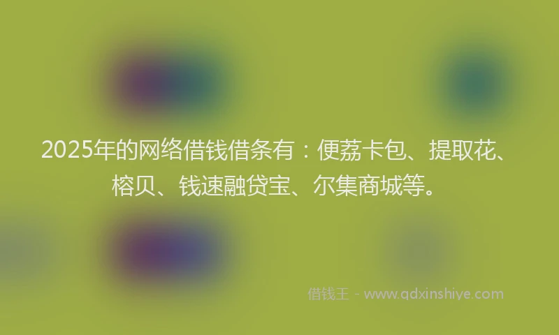 2025年的网络借钱借条有：便荔卡包、提取花、榕贝、钱速融贷宝、尔集商城等。