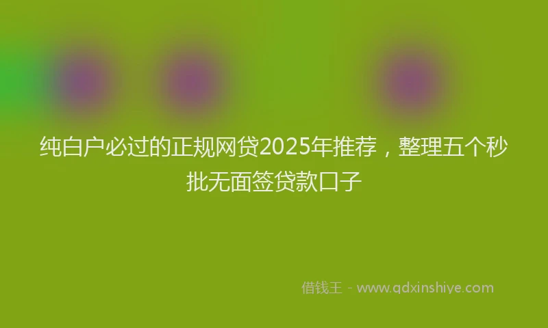 纯白户必过的正规网贷2025年推荐，整理五个秒批无面签贷款口子