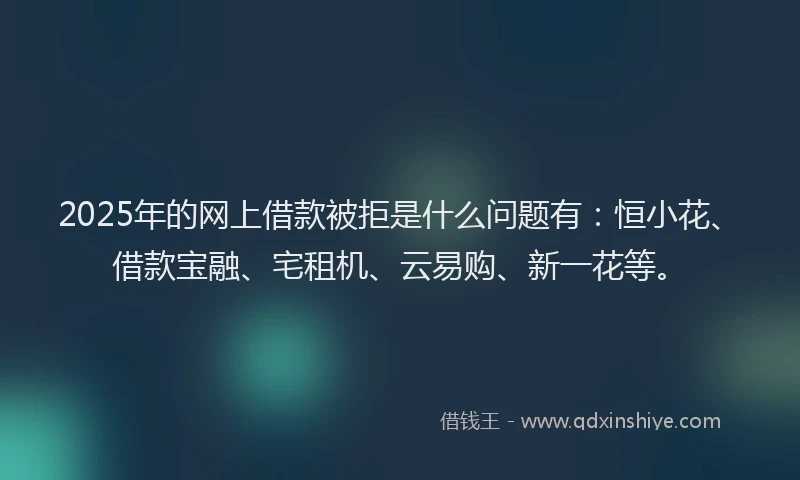 2025年的网上借款被拒是什么问题有：恒小花、借款宝融、宅租机、云易购、新一花等。