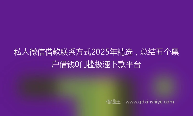 私人微信借款联系方式2025年精选，总结五个黑户借钱0门槛极速下款平台