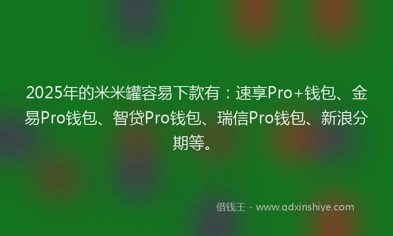 2025年的米米罐容易下款有：速享Pro+钱包、金易Pro钱包、智贷Pro钱包、瑞信Pro钱包、新浪分期等。