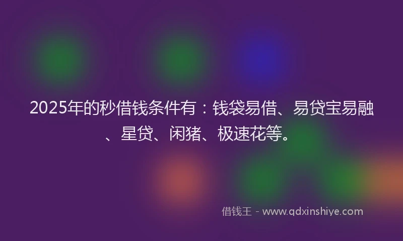 2025年的秒借钱条件有：钱袋易借、易贷宝易融、星贷、闲猪、极速花等。