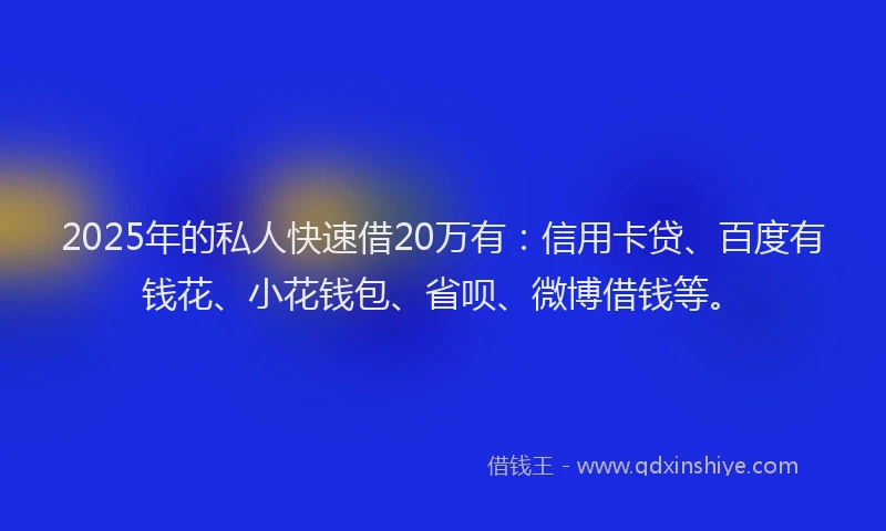 2025年的私人快速借20万有：信用卡贷、百度有钱花、小花钱包、省呗、微博借钱等。