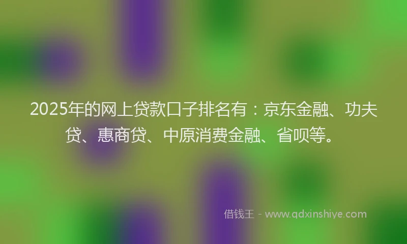 2025年的网上贷款口子排名有：京东金融、功夫贷、惠商贷、中原消费金融、省呗等。
