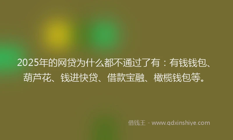 2025年的网贷为什么都不通过了有：有钱钱包、葫芦花、钱进快贷、借款宝融、橄榄钱包等。