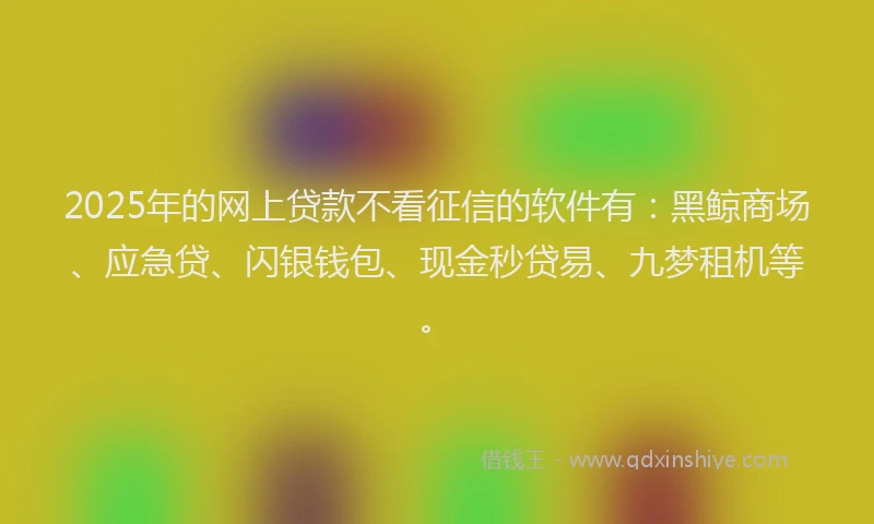 2025年的网上贷款不看征信的软件有：黑鲸商场、应急贷、闪银钱包、现金秒贷易、九梦租机等。