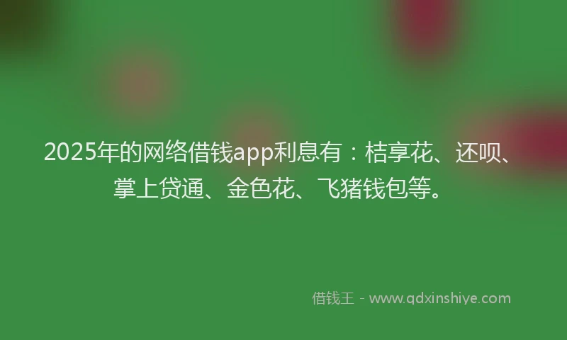 2025年的网络借钱app利息有：桔享花、还呗、掌上贷通、金色花、飞猪钱包等。