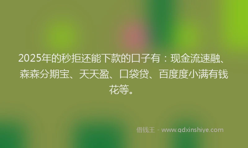 2025年的秒拒还能下款的口子有：现金流速融、森森分期宝、天天盈、口袋贷、百度度小满有钱花等。