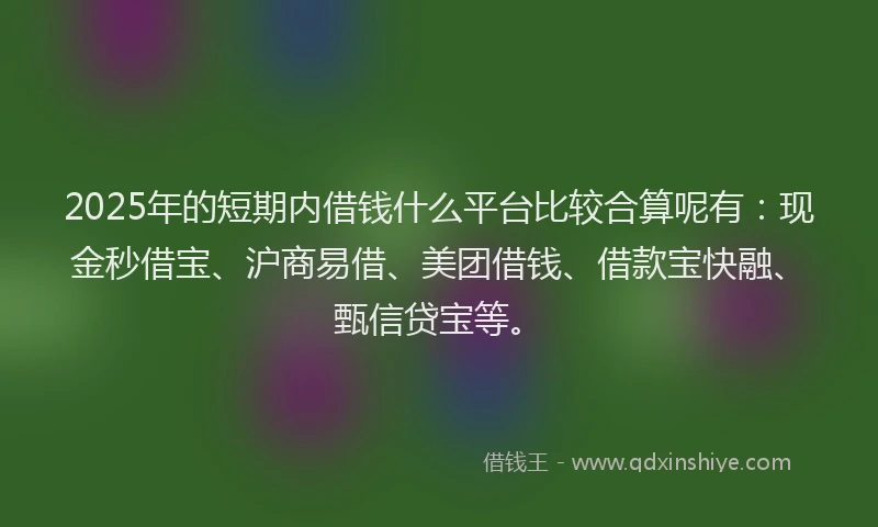 2025年的短期内借钱什么平台比较合算呢有：现金秒借宝、沪商易借、美团借钱、借款宝快融、甄信贷宝等。