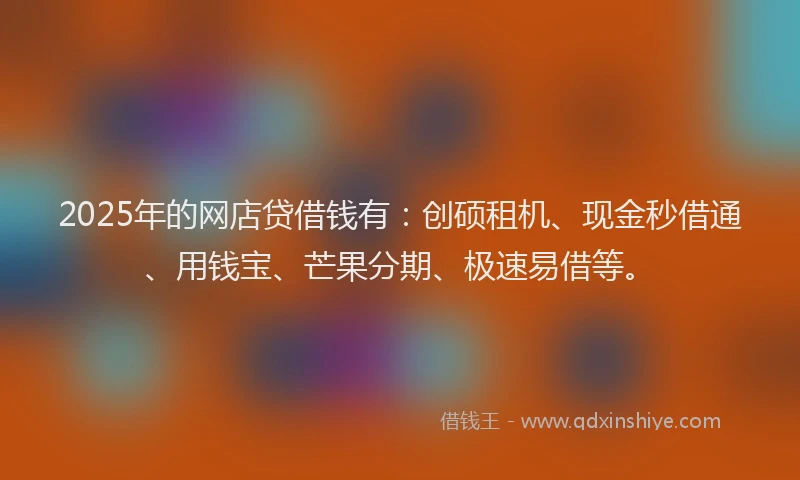 2025年的网店贷借钱有：创硕租机、现金秒借通、用钱宝、芒果分期、极速易借等。