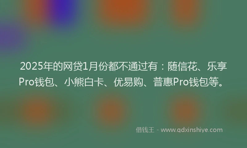 2025年的网贷1月份都不通过有：随信花、乐享Pro钱包、小熊白卡、优易购、普惠Pro钱包等。
