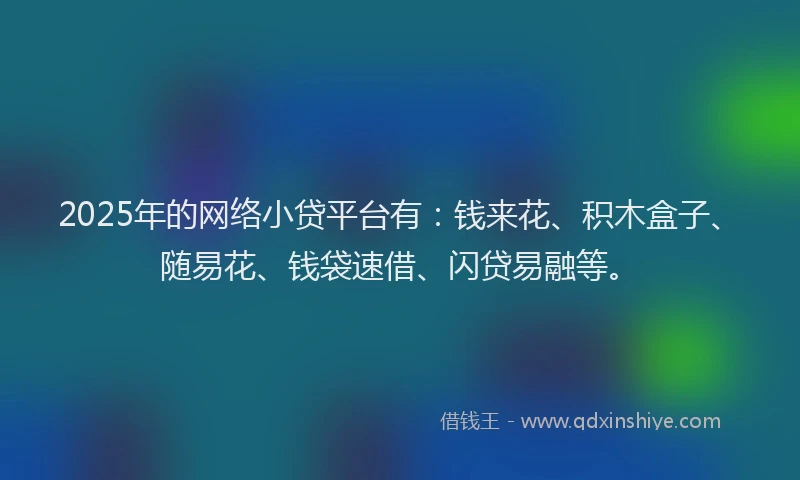 2025年的网络小贷平台有：钱来花、积木盒子、随易花、钱袋速借、闪贷易融等。