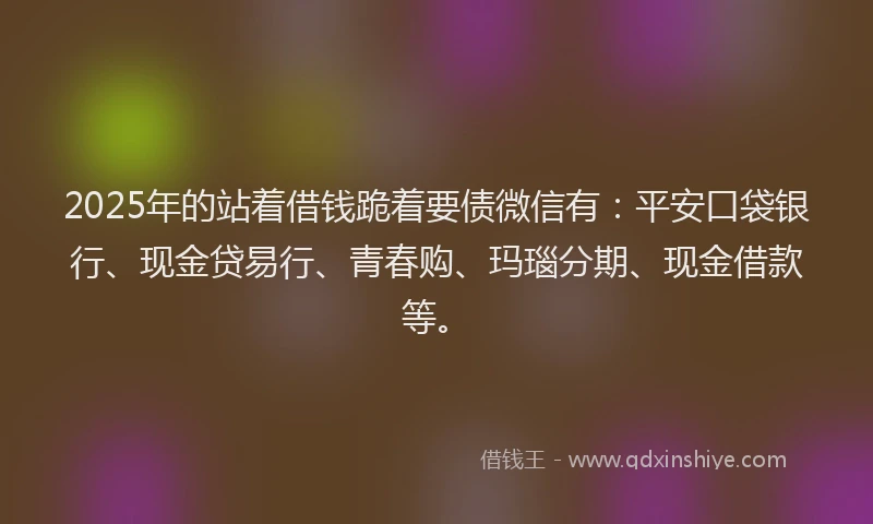 2025年的站着借钱跪着要债微信有：平安口袋银行、现金贷易行、青春购、玛瑙分期、现金借款等。
