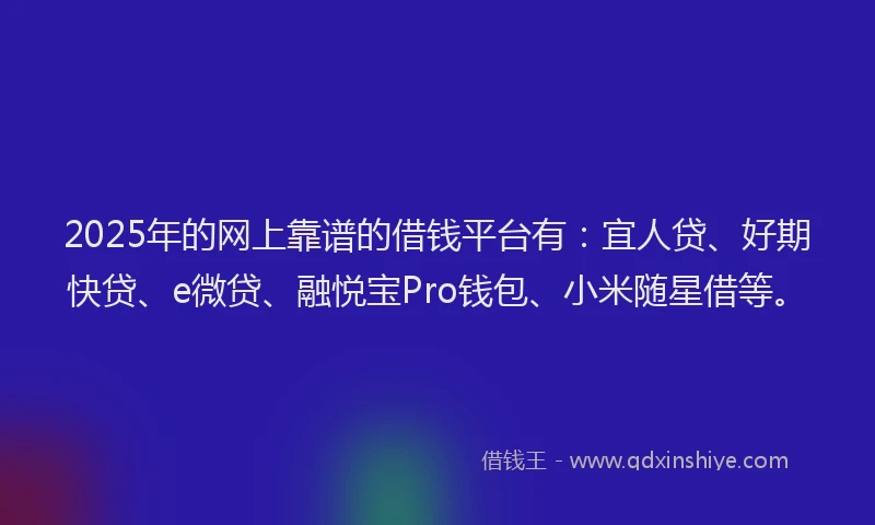 2025年的网上靠谱的借钱平台有：宜人贷、好期快贷、e微贷、融悦宝Pro钱包、小米随星借等。