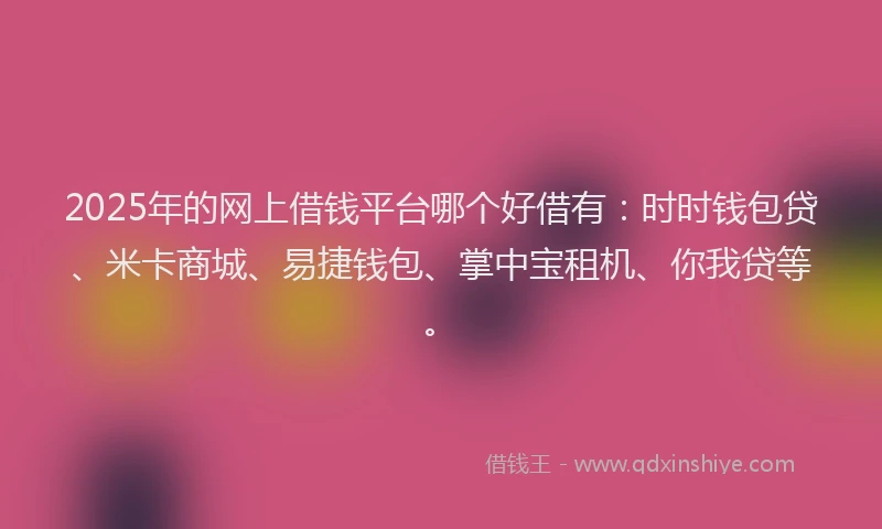 2025年的网上借钱平台哪个好借有：时时钱包贷、米卡商城、易捷钱包、掌中宝租机、你我贷等。