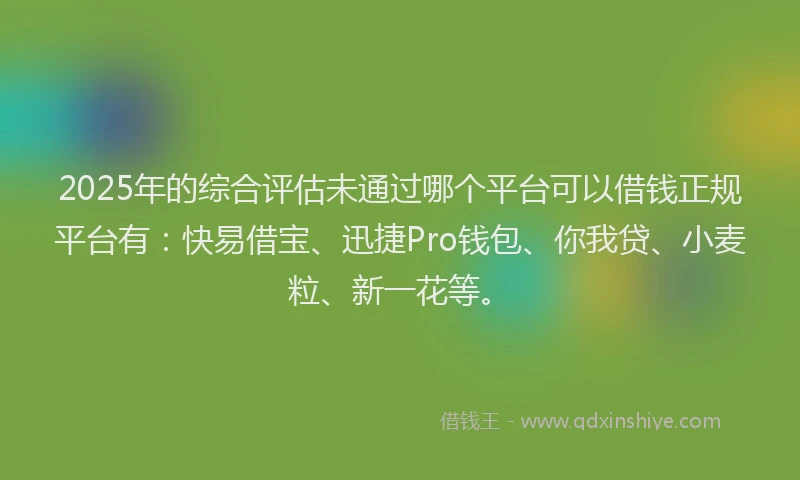 2025年的综合评估未通过哪个平台可以借钱正规平台有：快易借宝、迅捷Pro钱包、你我贷、小麦粒、新一花等。