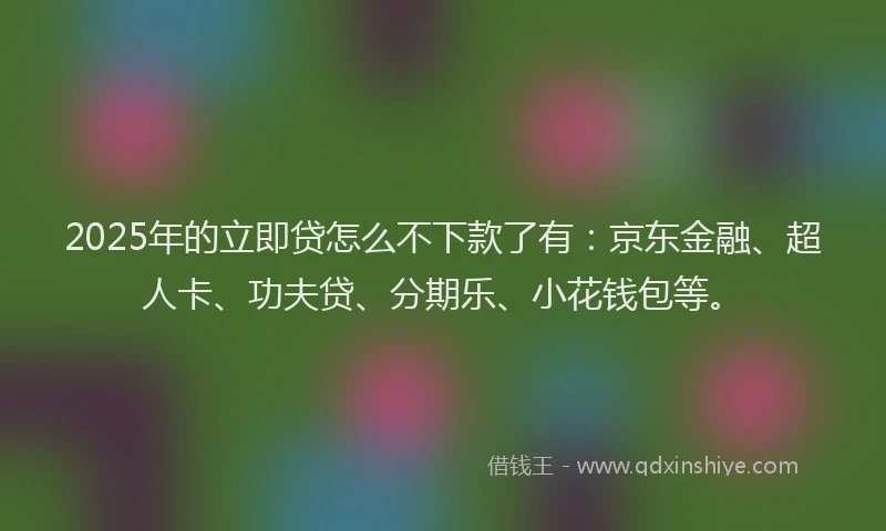 2025年的立即贷怎么不下款了有：京东金融、超人卡、功夫贷、分期乐、小花钱包等。