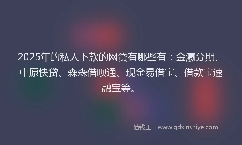 2025年的私人下款的网贷有哪些有：金瀛分期、中原快贷、森森借呗通、现金易借宝、借款宝速融宝等。
