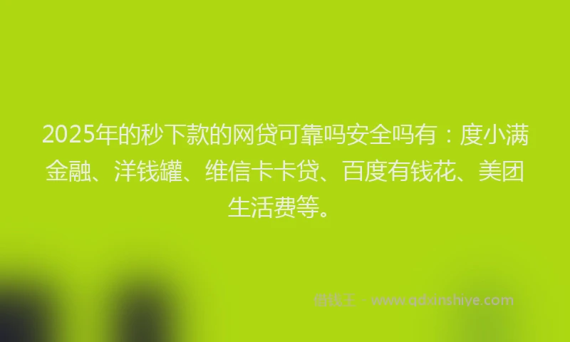 2025年的秒下款的网贷可靠吗安全吗有：度小满金融、洋钱罐、维信卡卡贷、百度有钱花、美团生活费等。