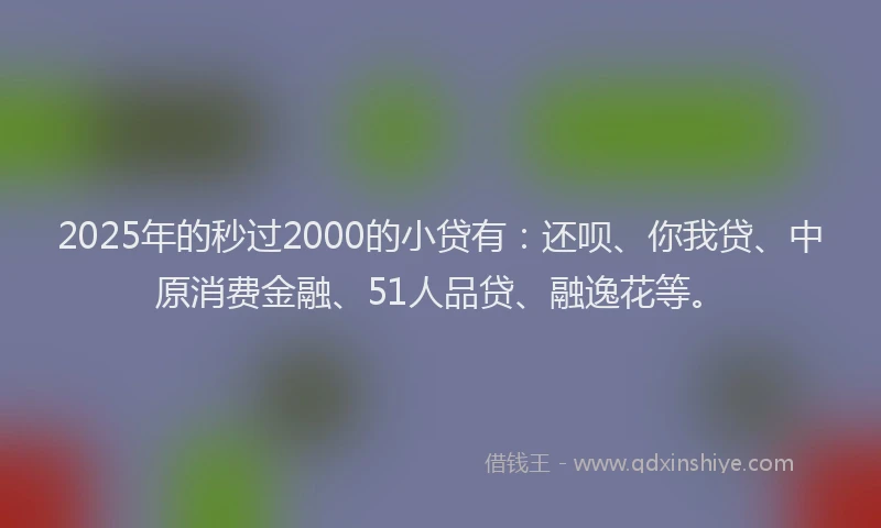 2025年的秒过2000的小贷有：还呗、你我贷、中原消费金融、51人品贷、融逸花等。