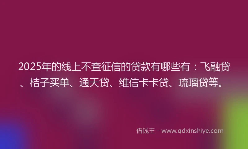 2025年的线上不查征信的贷款有哪些有：飞融贷、桔子买单、通天贷、维信卡卡贷、琉璃贷等。