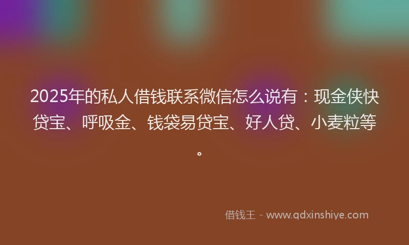 2025年的私人借钱联系微信怎么说有：现金侠快贷宝、呼吸金、钱袋易贷宝、好人贷、小麦粒等。