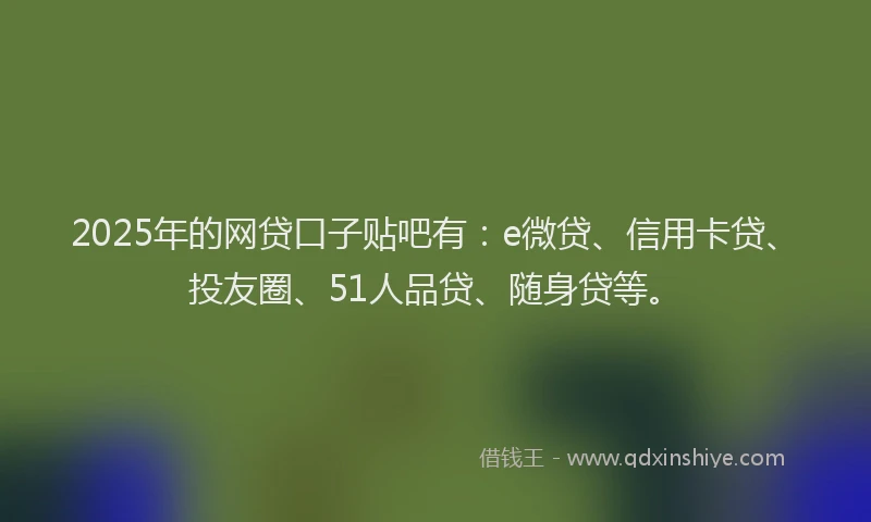 2025年的网贷口子贴吧有：e微贷、信用卡贷、投友圈、51人品贷、随身贷等。