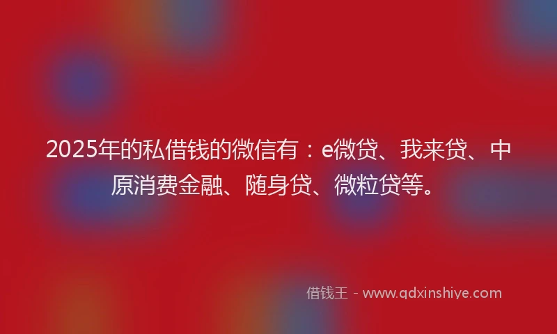 2025年的私借钱的微信有：e微贷、我来贷、中原消费金融、随身贷、微粒贷等。