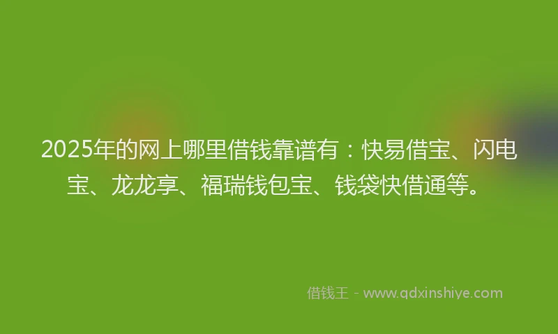 2025年的网上哪里借钱靠谱有：快易借宝、闪电宝、龙龙享、福瑞钱包宝、钱袋快借通等。