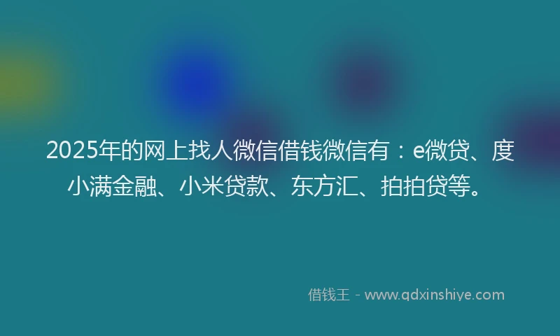 2025年的网上找人微信借钱微信有：e微贷、度小满金融、小米贷款、东方汇、拍拍贷等。