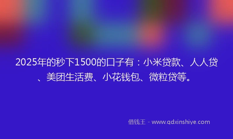 2025年的秒下1500的口子有：小米贷款、人人贷、美团生活费、小花钱包、微粒贷等。