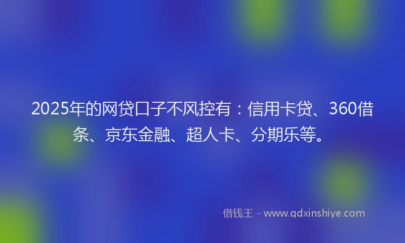 2025年的网贷口子不风控有：信用卡贷、360借条、京东金融、超人卡、分期乐等。