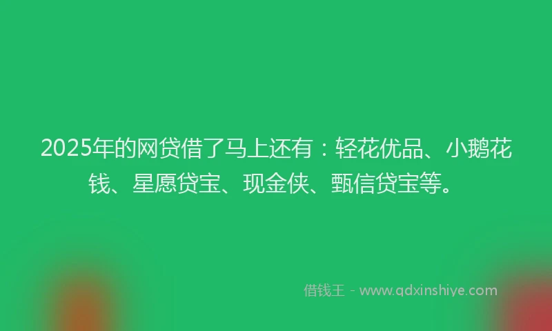 2025年的网贷借了马上还有：轻花优品、小鹅花钱、星愿贷宝、现金侠、甄信贷宝等。