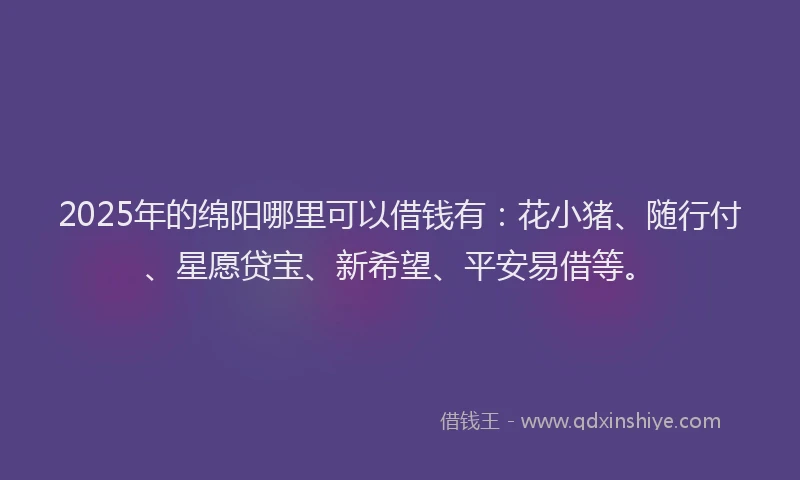2025年的绵阳哪里可以借钱有：花小猪、随行付、星愿贷宝、新希望、平安易借等。